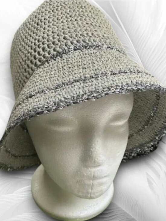 Crochet Bucket Hat Gray Sequin Trim Knit Cloche Summer Boho Chic One Size main image 5